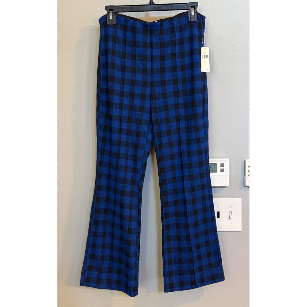 Maeve Anthropologie Buffalo Plaid Flared Pants‎ Blue Black Size Small